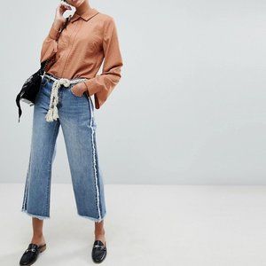Anthro : Current Air Frayed Wide Leg Crop Jeans